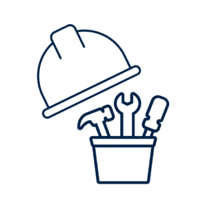 Construction tools and helmet – metal packers and plastic shims for construction alignment