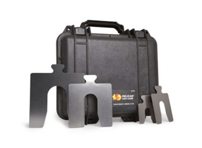 Slotted shim kit in a hard carry case with pre-cut slotted shims